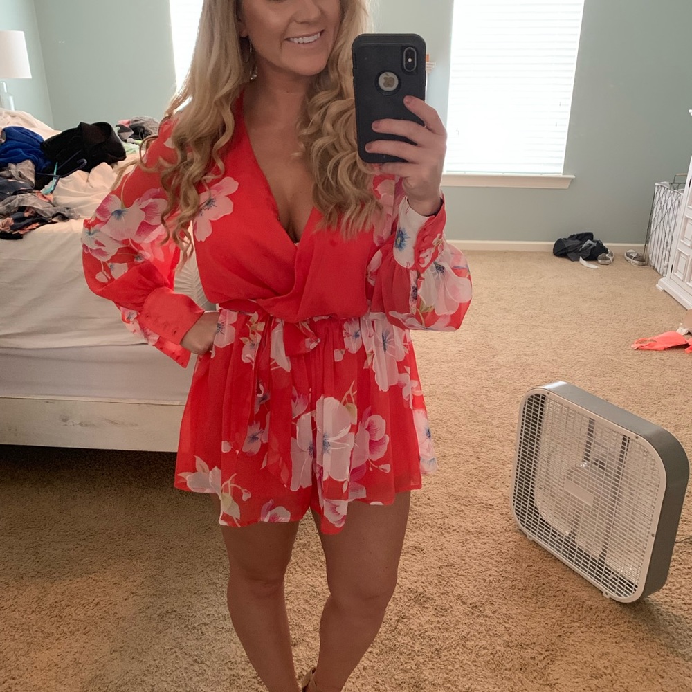 Pink Lily Orange Romper